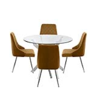 Nova 100cm Round Dining Table And 4 Mustard Tiffany Chairs