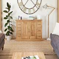 Solid Light Oak Large 6 Drawer 123cm Wide Sideboard With 2 Centre Storage Cupboards