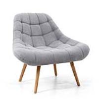 Modern Retro Grey Chenille Fabric Shell Accent Armchair Natural Wood Legs