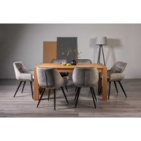Turin Light Oak 165 to 225cm Extending Kitchen Dining Set 6 Grey Velvet Fabric Chairs