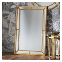 Large Rectangular Leaner Wall Mirror Antique Gold Leaf Finish Beaded Edge Frame 120 x 80cm