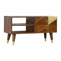 Scandinavian Style Media TV Unit With Gold Detailing 2 Drawers And 2 Open Slot 47x85cm