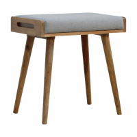 Modern Mango Wood Tray Style Tweed Foot Stool Grey Fabric Seat 52x50cm