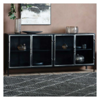 Large Iron and Glass 4 Doors and 2 Shelves Sideboard in Charcoal Black 193cm Wide