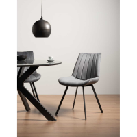 Modern Grey Velvet Fabric Kitchen Dining Chair Black Metal Legs