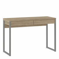Traditional Oak Slim 2 Drawer Office Study Desk With Silver Metal Legs 76.5x101.6cm