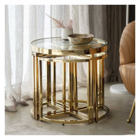 Modern Style Antique Gold and Glass Top Nest of Side Tables 48x60cm