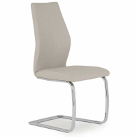 Modern Taupe Cream Leather Kitchen Dining Chair on Brushed Steel Cantilever Legs