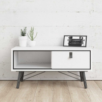 Modern Matt White Painted 1 Drawer Coffee Table With Shelf 102cm Wide