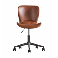 Modern Swivel Office Chair Tan Brown Leather Stainless Steel Legs 90x47cm