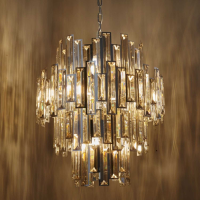 Large Modern Pendant Chandelier Ceiling Light Champagne Crystal Chrome Plated