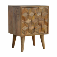 Beautiful Bedroom Bedside Cabinet With 2 Tile Carved Cube Pattern Drawer Front 56x40cm