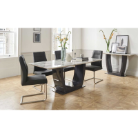 Modern White Marble 200cm Large Kitchen Dining Room Table Black Steel Base