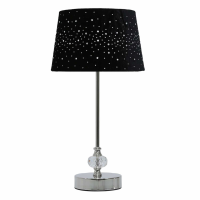 36. 5cm Crystal And Chrome Table Lamp With Black Velvet Sparkle Shade