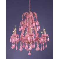 Marie Therese Pink Chandelier, Milky Pink Crystal 6 Arm