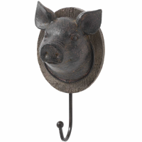 Rustic Style Wood And Resin Ornamental Pigs Head Coat Hook 24 x 12cm