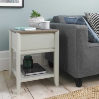 Washed Oak Grey Painted Lamp End Bedside Table with Drawer and Open Shelf 57x43x43cm