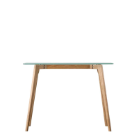 Small Natural Oak Home Office Laptop Study Desk with Clear Glass Top