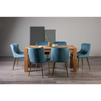 Turin Light Oak Rect.165 to 225cm Extending Dining Set 6 Blue Velvet Fabric Chairs