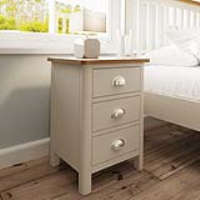 Dove Grey Wooden Painted 3 Drawer Bedside Table Cabinet Oak Top Rounded Corners