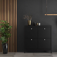 Modern Matt Black 4 Compartment Shoe Cabinet With Metal Knobs 102.9x102.4cm
