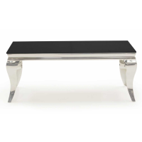 Louis Modern Black Glass Coffee Sofa Centre Table On Chrome Steel Legs 110 cm
