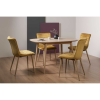 Scandi Oak 4 Seater Dining Table Set with 4 x Yellow Mustard Velvet Fabric Dining Chairs