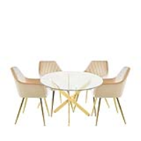 Value Nova Gold Medium Round Dining Set With 4 Quinn Champagne Chairs