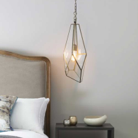 Modern Abstract Angular Structure Frame Glass and Steel Pendant Light in Brass Finish