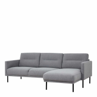 Modern Pale Grey Fabric Right Hand Corner Sofa Chaise on Black Metal Legs