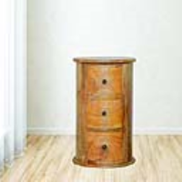 Modern 3 Drawer Slim Round Drum Chest in Solid Mango Wood with Natural Finish 60 x 40cm