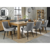Modern Large Light Oak 8 to 10 Seater Extending Dining Table Set 8 Grey Velvet Fabric Chairs