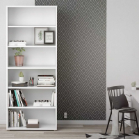 White Painted Slim Home Office Bookcase With 5 Shelves 222cm Tall
