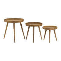 The Loft Collection Set of 3 Rounded Natural Grain Wooden Side Tables 51cm Diameter