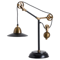 Vintage Black and Brass Metal Adjustable Desk Table Lamp with Pulley Wheels 43x21cm
