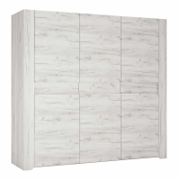Tall Extra Large 3 Door Modern Bedroom Wardrobe in White Oak Melamine