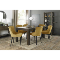 Turin Dark Oak 6 to 8 Seater Dining Table And 6 Cezanne Mustard Velvet Chairs Dining Set