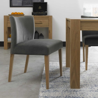 Light Oak Wood Low Back Kitchen Dining Chair Grey Gun Metal Velvet Fabric Upholstery