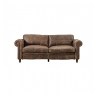 Vintage Style Walnut Brown Leather Upholstered Living Room 3 Seater Sofa 88x205cm