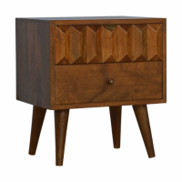 Modern Mango Wood Carved Raised Prism Drawer Front Bedside Cabinet 50x44cm