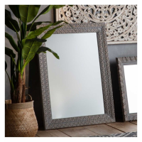 Korba Bohemian Style Rectangular Wall Mirror with Flower Carved Frame 120x90cm