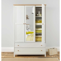 Atlanta White Painted Oak Top 2 Drawer 3 Shelf Triple Wardrobe With Mirror 195 x 120cm