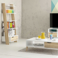 Modern White And Oak Leaning 5 Open Shelf Narrow Ladder Bookcase 180.4 x 55.1cm