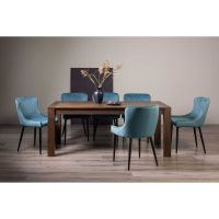 Dark Oak Rectangular 185 to 245cm Extending Dining Table Set 8 Blue Fabric Chairs