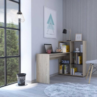 Washed Oak And Carbon Grey Corner Desk With Bookcase Home Office Furniture