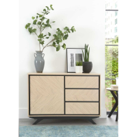 Small Modern Sideboard Cabinet Oak and Gunmetal 3 Drawers 1 Door
