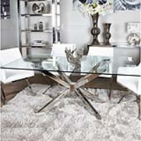 Modern Style Glass Rectangular Kitchen Dining Room Table With Metallic Chrome Cross Base 76 x 180cm
