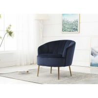 Art Deco Stella Navy Blue Velvet Fabric Upholstered Curved Tub Chair Gold Metal Legs