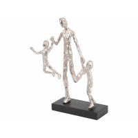 Father Playing With Children Silver Sculpture