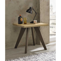 Modern Aged Weathered Oak End Side Lamp Table Black Tapered Legs